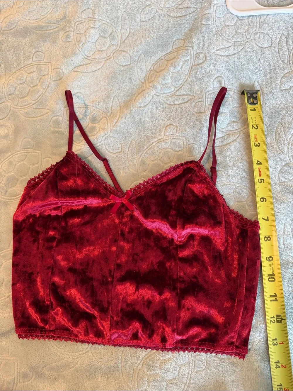 Fashion Nova Velvet Burgundy Two-Piece Sleep Set - Cropped Cami & Lounge Shorts